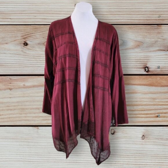 💕2 For $20💕 Burgundy Women's Lacy Light Jacket - Picture 1 of 2